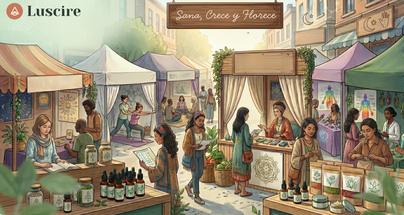 Mercado holístico Luscire — practicantes, hierbas y rituales